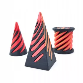    3x 3D nyomtatott spirális kúpos piramis lézerszobor vörös arany