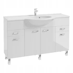    Fürdőszoba szekrény mosdóval 130 cm fehér fényezés 2 fiókos új