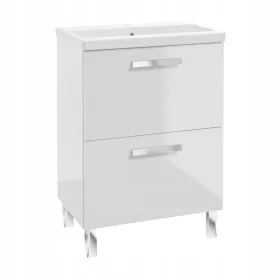    Fürdőszoba szekrény mosdóval 60 cm fényes fehér 2 fiókos szabadon álló mosdó