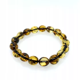    BÁROSÁROSA karkötő gumiszalagon, zöld, natúr, balti borostyán FILM