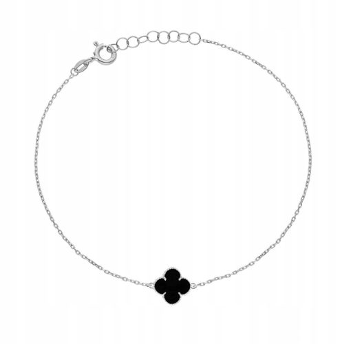  Ezüst lóhere karkötő, fekete ónix PR.925, 19cm