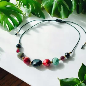   Bak zodiákus jel karkötő, kézzel készített ónix gránát türkiz turmalin