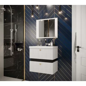    60cm-es mosdószekrény tükörrel TIKO 11 matt fehér/arany