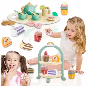    KÁVÉZÓ GYERMEKEK FA cukrászszett kávéhoz, teához, 23 EL