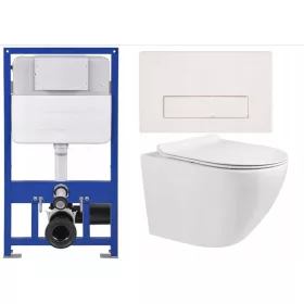    WC SZETT AquaTech SLIM keret 8cm + perem nélküli wc csésze + fehér gomb