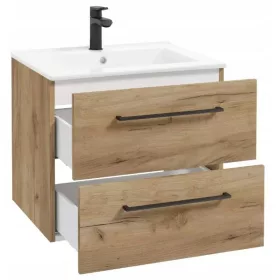    Fürdőszoba szekrény mosdóval, függeszthető, craft tölgy, 60x50cm, csappal és szifonnal