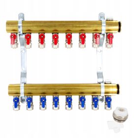    CO elosztó 8 áramkörrel, sárgaréz, PEX szelepekkel és szellőzőnyílásokkal felszerelve