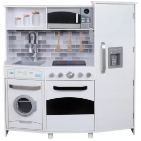    Fából készült konyhai tűzhely gyerekeknek INTERAKTÍV + kiegészítők, ezüst részletek