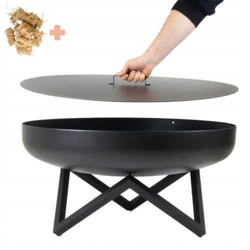  Tűzrakás fedéllel Mély fekete tál 80 cm + Kolbászrudak 5 db
