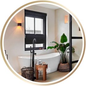    TÜKÖR FI 80 CM KEREK FEKETE KERETBEN LADÁSRA KAPCSOLÓVAL VILÁGÍTOTT LED