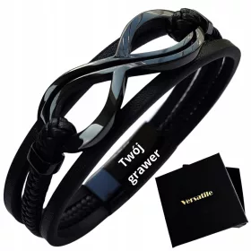    Férfi karkötő BLACK LEATHER Infinity GRAVÍRÁS AJÁNDÉK
