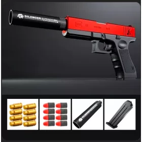    JÁTÉKPÍSZVER PUHA PATRONOK VALÓSÁGI GLOCK REPLIKA PIROS FEKETE