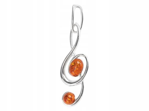  Treble Clef ezüst medál borostyán színű medállal ezüst láncon