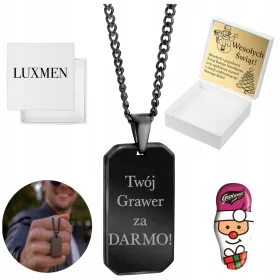    Férfi fekete kutyacímke gravírozással, acélpáncéllánccal, ajándékba