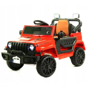    JEEP TEREPUSAUTÓ AKKUMULÁTORSAL 4X4 BŐR LED USB HANG + PIROS TÁVIRÁNYÍTÓ