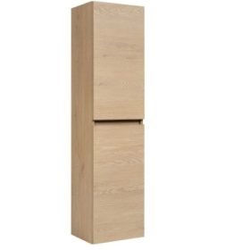   Fali fürdőszobaszekrény, tölgyfa oszlop, 136 cm, világos matt tölgyfa előlap