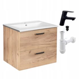    Fürdőszoba szekrény mosdóval 60 akasztós tölgy kézműves fiókok Tap Click