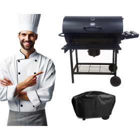  Faszén hordós grill öntöttvas rostély 70x35cm fedél