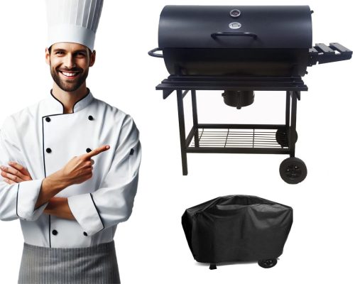  Faszén hordós grill öntöttvas rostély 70x35cm fedél