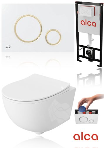  WC garnitúra rejtett keretű WC AlcaPlast gomb WHITE GOLD GLOSS