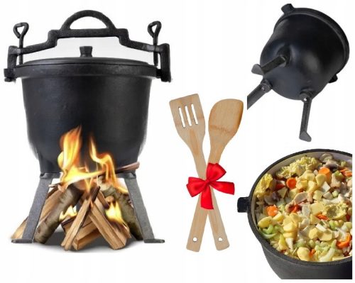  Magyar öntöttvas bogrács, 8L-es vadászfazék, tábortűzsült, grill