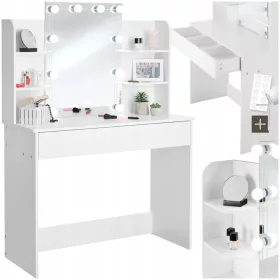    Luise fésülködőasztal, hollywoodi tükör, fiók, 4 polc