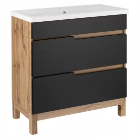    Fürdőszoba szekrény mosdóval, mosdó alatt álló, fekete wotan 80 cm SZETT