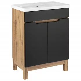    Fürdőszoba szekrény mosdóval, mosdó alatt álló, fekete wotan 60 cm SZETT