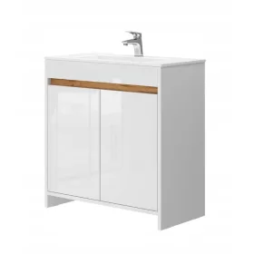    FÜRDŐSZOBAI SZEKRÉNY MOSADÓ ALATT FEHÉR FÉNYES ALSÓ SZEKRÉNY VICCO LEMGO