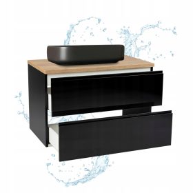    Mod fekete akasztós szekrény + arany tölgy munkalap 60 fényes asztali mosdó 50