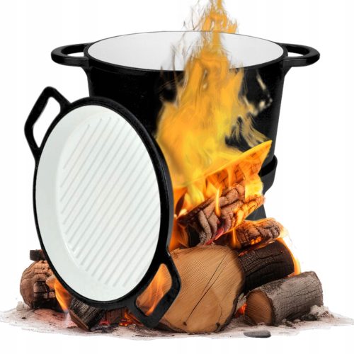  zománcozott öntöttvas edény serpenyővel magyar fazék 8L TÁBORTÜZES GRILL