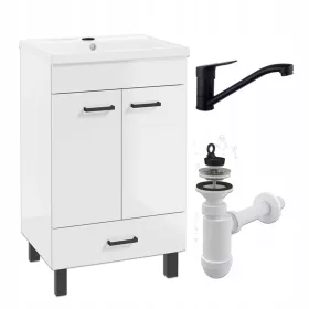    Álló fürdőszobai szekrény mosdóval 50x40 fehér forgatható csap fekete szifon