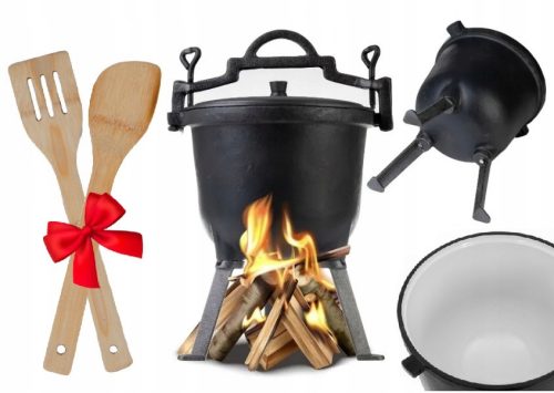  Öntöttvas zománcozott bogrács vadászedény 8L tábortűz sült grill