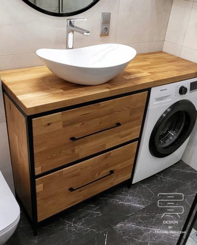  Fürdőszoba mosogató szekrény mosógéphez tölgy tetőtéri komód 110x55x90cm
