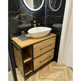    Fürdőszoba mosogató szekrény, tölgyfa, padlás, 80x45x80cm + polcok