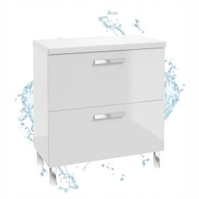    Fürdőszoba szekrény 80 cm fényes fehér 2 fiókos álló + munkalap