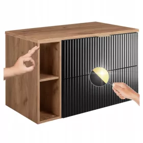    Fürdőszoba szekrény 100 cm fekete tölgy mosdóval Munkalap FLOW polccal