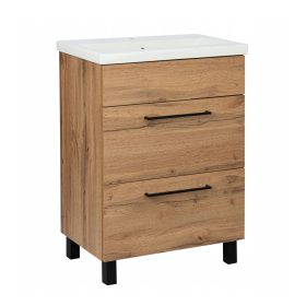    60 cm-es tölgy Wotan mosdószekrény 2 fiókos készlet, puhán zárható