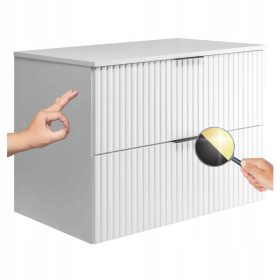    Mosdószekrény pulttal, 80 cm-es függő, fehér barázdált Modern FLOW