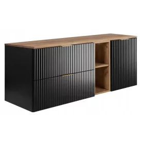    Fekete fürdőszobai szett falra akasztható mosdókagylóhoz 140 hornyolt MDF előlap ASZTALlap