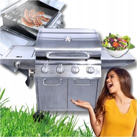    IOWA gázgrill rozsdamentes acél BBQ 5 égős 4+1 kerekeken 14,5 kW