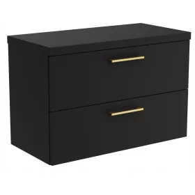    Fürdőszoba akasztós szekrény fiókokkal Fekete komód mosdóhoz 100 cm