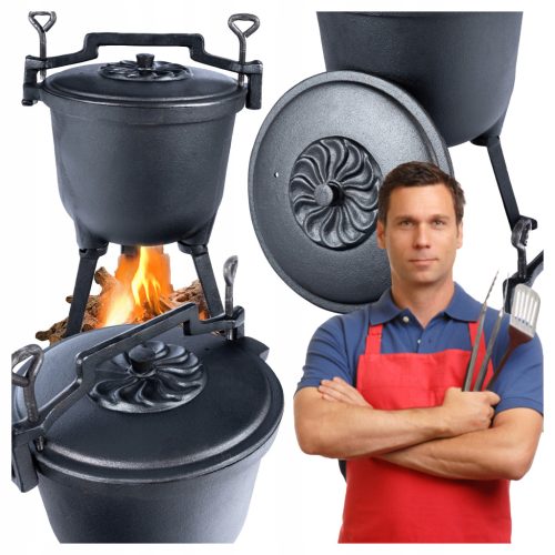  Öntöttvas VADÁSZAKÉP Magyar fazék Tábortűzre való sültek GRILL 8L