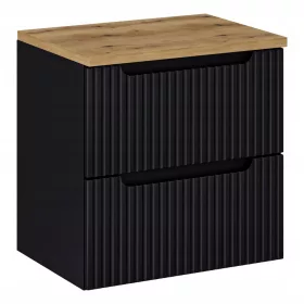    60 cm-es Mosdószekrény Fiókokkal Hornyolt előlapok Fekete matt NOVA