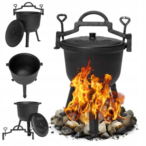  Öntöttvas edény 5L MAGYAR VADÁSZEDÉNY SÜLT DARABOK GRILL TÁBORTÜZRE