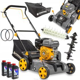    POWERMAT LEVEGŐZETŐ BENZIN HAJTÓ 3 az 1-ben 6,5 LE PERÁTOR 2 GÖRGŐ 3 x OLAJ