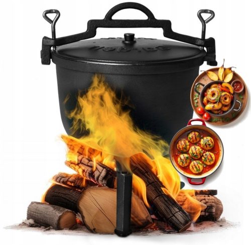  Öntöttvas állóbogrács 15L-es vadászcserép tábortűzgrill MultiGarden