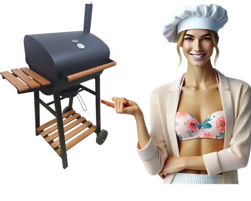  DEKRAFT SZÉN GRILL HORDÓ ÖNTÖTTVAS RÉSZTEL, FA, KÉMÉNY