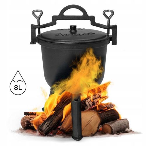  Öntöttvas Álló Edény Vadász Bogrács Tábortűz Grill 8L