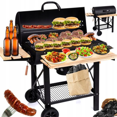  KERTI SZÉN GRILL FEDŐVEL ZÁRT ASZTAL HORDOZHATÓ HORDÓS BBQ PRO